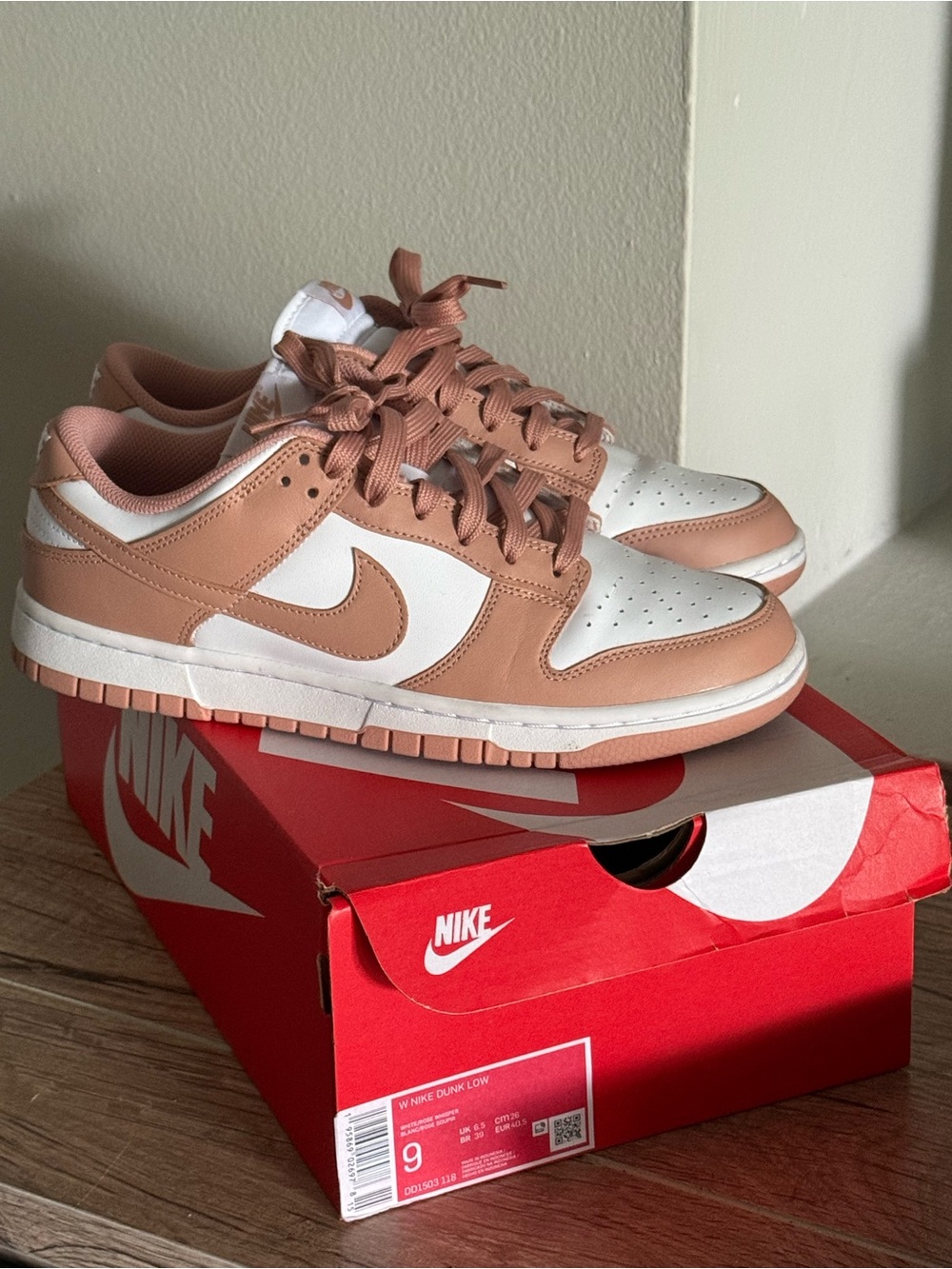Nike Dunk Low White and Dusty Pink Leather Sneakers